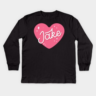 Enhypen Jake name heart text engene | Morcaworks Kids Long Sleeve T-Shirt